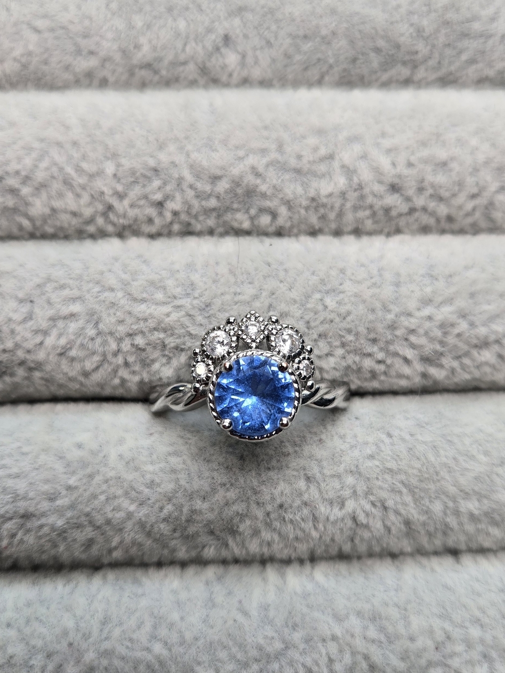 Size 7 Blue Quartz Rhodium Plated Bomb Party Ring Princess Fairy